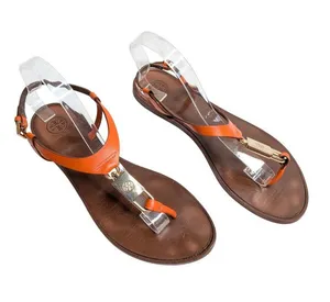 Tory Burch Padlock Orange T-strap Logo Sandals Size 9 thumbnail 1