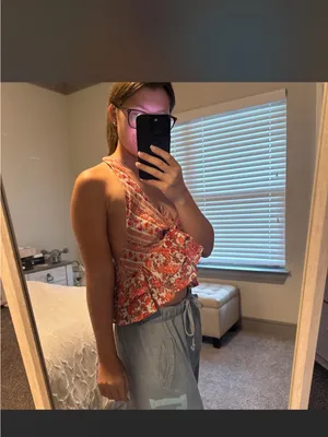 Free People Orange Floral Tie-Front Halter Camisole thumbnail 2