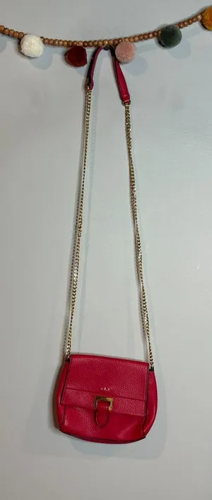 Lauren Ralph Lauren red pebble leather chain crossbody bag thumbnail 1