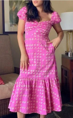 Autumn Adeigbo Pink Peasant Dress SIZE 8 Daisy Cotton Cottage USA Designer $525 thumbnail 1