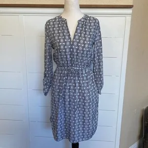 LOFT Outlet Black White‎ Geometric Medallion V-Neck Drawstring Waist Dress XS thumbnail 9