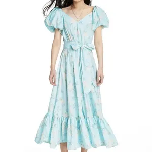 LoveShackFancy Dress Estelle Maxi Blue Floral Puff Sleeve Cottagecore Floral 10 thumbnail 2