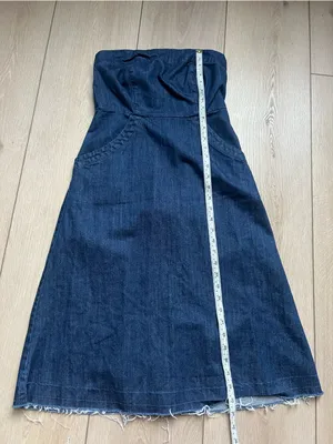 Velvet Heart Strapless Dark Denim Midi Dress Raw Hem Size XS thumbnail 9