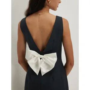 Commense Preppy Bow Backless Tank Charcoal Gray Minimalist Dress NWT Large thumbnail 5
