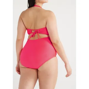Time and Tru Womens One Piece Swimsuit 2X Coral Cut Out Tie Back Soft Cup Beach thumbnail 4