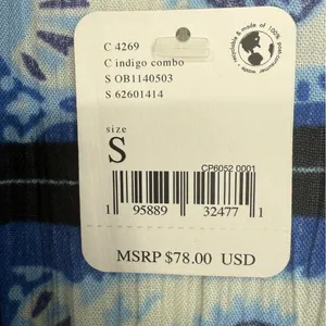 NWT Free People Rosalie Blouse Top‎ Indigo Combo Smocked Bell Sleeve Size Small thumbnail 4