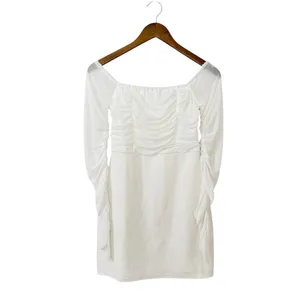 Lulus Elegant Eternity White Mesh Ruched Off-the-Shoulder Mini Dress size M NWOT thumbnail 4