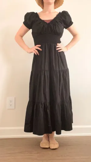 Abercrombie & Fitch Black Puff-Sleeve Tiered Maxi Dress thumbnail 1