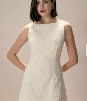 RIHOAS The Beige Boat Neck Textured Mini Dress 22 thumbnail 3