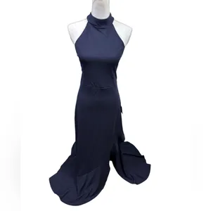 Lulus Women’s Majestic Perfection Navy Ruffled Halter Maxi Dress Size XL NWT thumbnail 2