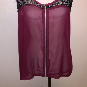Studio Y purple sheer sequined zip up sleeveless blouse thumbnail 3