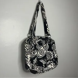 Vera Bradley Midnight Paisley Cotten Toggle Tote Black White Paisley Shoulder thumbnail 2