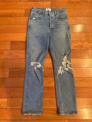 AGOLDE Riley High-Rise Straight Distressed Jeans Wash Medium Size 24 EUC thumbnail 2