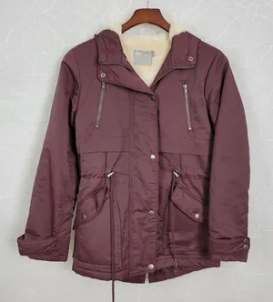 Asos Womens Coat Size 2 Purple Fleece Lined Hooded Drawstring Waist Anorak Coat thumbnail 1