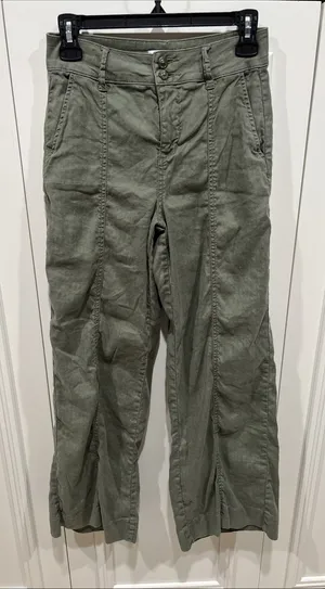 Evereve Olive Green Wide Leg Pants Size 25 Linen Blend‎ Casual Minimalist Boho thumbnail 1