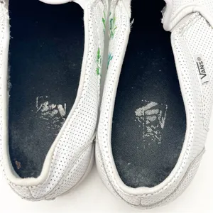 VANS White Perforated Leather Floral Custom Painted Slip On Shoes, Size 10 Boho thumbnail 12