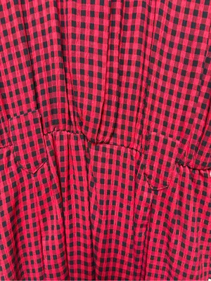 Vintage 90s Red Black Check Velvet Collar Maxi Dress Whimsigoth Grunge L thumbnail 4