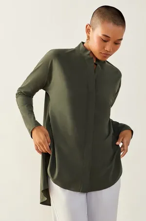 ADAY Something Borrowed Button Down Tunic Top in Olive Moss Green‎ size Large thumbnail 1