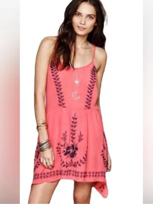 Free People Intimately Meadows of Medallion coral embroidered slip dress thumbnail 3