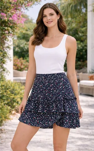 Nanette Lepore Vintage Y2K Flirty Navy Polka Dot Silk Ruffle Mini Skirt Size 6 thumbnail 1