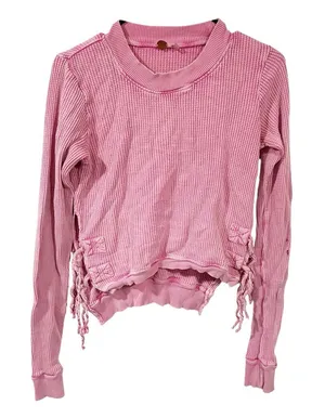 Free People One Women’s Pink Ribbed Long Sleeve Top Size Small thumbnail 1
