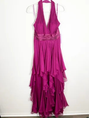 NWT JS Collections Pink Ruffle Halter Maxi Dress Formal Prom Size 10 thumbnail 2
