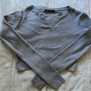 Brandy Melville S Light Gray Ribbed V-Neck Button Sweater thumbnail 1