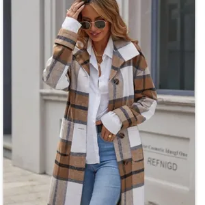 Womens Plaid Pocket Detail Long Coat in Black and Camel sz large thumbnail 2