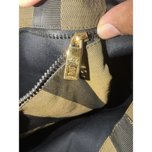 Fendi Brown Black Striped Tote Bag Brown Leather Trim Zip Gold Hardware‎ READ L thumbnail 10