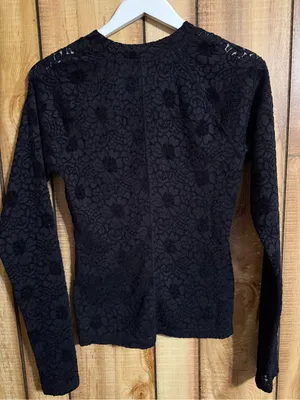 Free People Intimately Cloud Ride Black Lace Long Sleeve Top Size L thumbnail 9