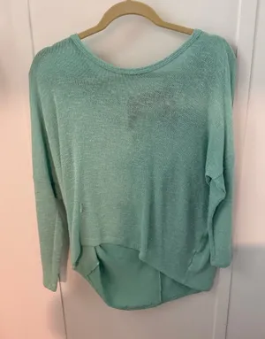 Moa Moa Mint Green Lightweight Knit Scoop Neck Top with Bow Back thumbnail 1