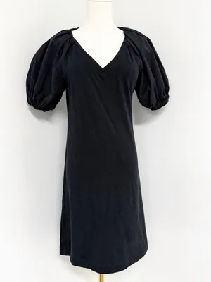 Maeve Anthropologie Annika Knit Mini Dress XS Black Puff Sleeve V-Neck thumbnail 3