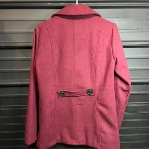 Womens Pea Coat Double Breasted‎ Jacket Collared Wool Blend Outerwear Red Size M thumbnail 2