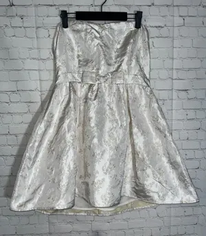 Storia Women Champagne Silver Floral Jacquard Strapless Bow Cocktail Dress L NEW thumbnail 1