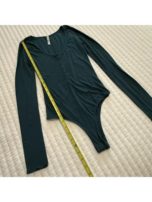 Free People Green Snap Henley Bodysuit Long Sleeve Sz XS Extra Small thumbnail 3
