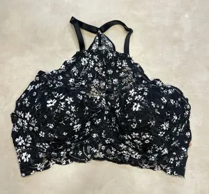 PINK Black and White Lace Bralette LARGE thumbnail 1