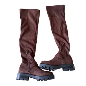 Marc Fisher LTD Ganven Brown Faux Suede Over The Knee Lug Sole Boots 7M NEW thumbnail 3