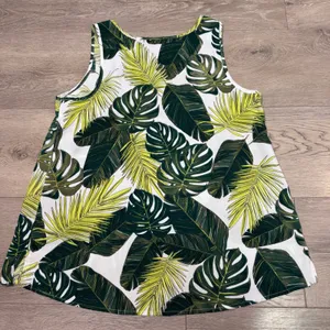 Time and Tru Womens Tropical Palm Leaves Sleeveless‎ Tank Top Green White Medium thumbnail 3