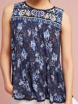 EUC Anthropologie One September Deauville Embroidered Tiered Top Size XS thumbnail 1