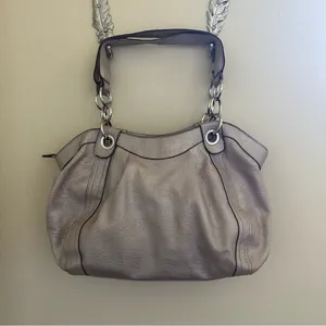 Kathy Van Zeeland purse blush pink with metallic silver gray finish thumbnail 4