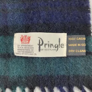 Vintage Pringle Of Scotland Scarf Womens One Size Green Cashmere‎ Plaid Fringe thumbnail 2