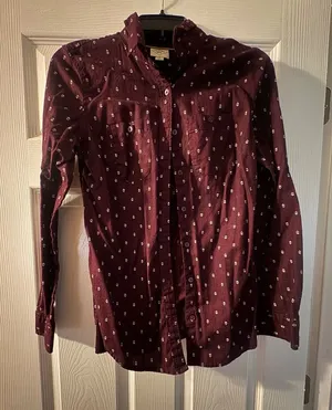 Burgundy Printed Button-Down Shirt with Chest Pockets thumbnail 1