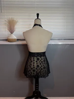 H.O.T. Y2K Black Lace Sheer Polka Dot Babydoll Halter Lingerie Top One Size thumbnail 5