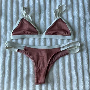 Amazon Two-Piece Bikini Set in Mauve and White thumbnail 1
