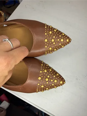 Frye HEATHER SLINGBACK STUDDED Flat Pointed gold & Walnut Leather thumbnail 6
