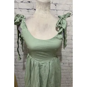 NWT Amable By Mable Anthropologie Green Ribbon Shoulders Mini Dress Size Medium thumbnail 3
