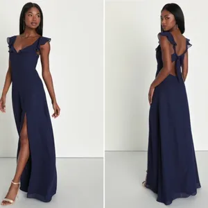LULUS Prom Wedding Bridesmaid Elegant Romantic Flowy Chiffon Maxi thumbnail 3