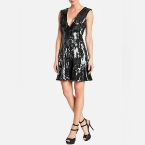Dress the Population Marilyn Sequin Sleeveless V-Neck Mini Dress Black Sz Large‎ thumbnail 3