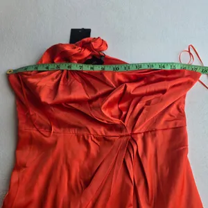 DO+BE NWT One Shoulder Satin Twisted Knot Tulip Hem Midi Dress Red GY1879 L‎ thumbnail 9