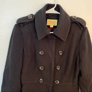 Maralyn & Me Women's Size Medium Double Breasted‎ Peacoat Black Military Lined thumbnail 2